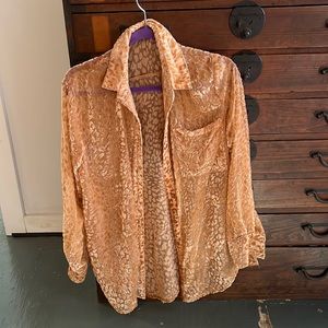 Burnt orange leopard print see-through button down
